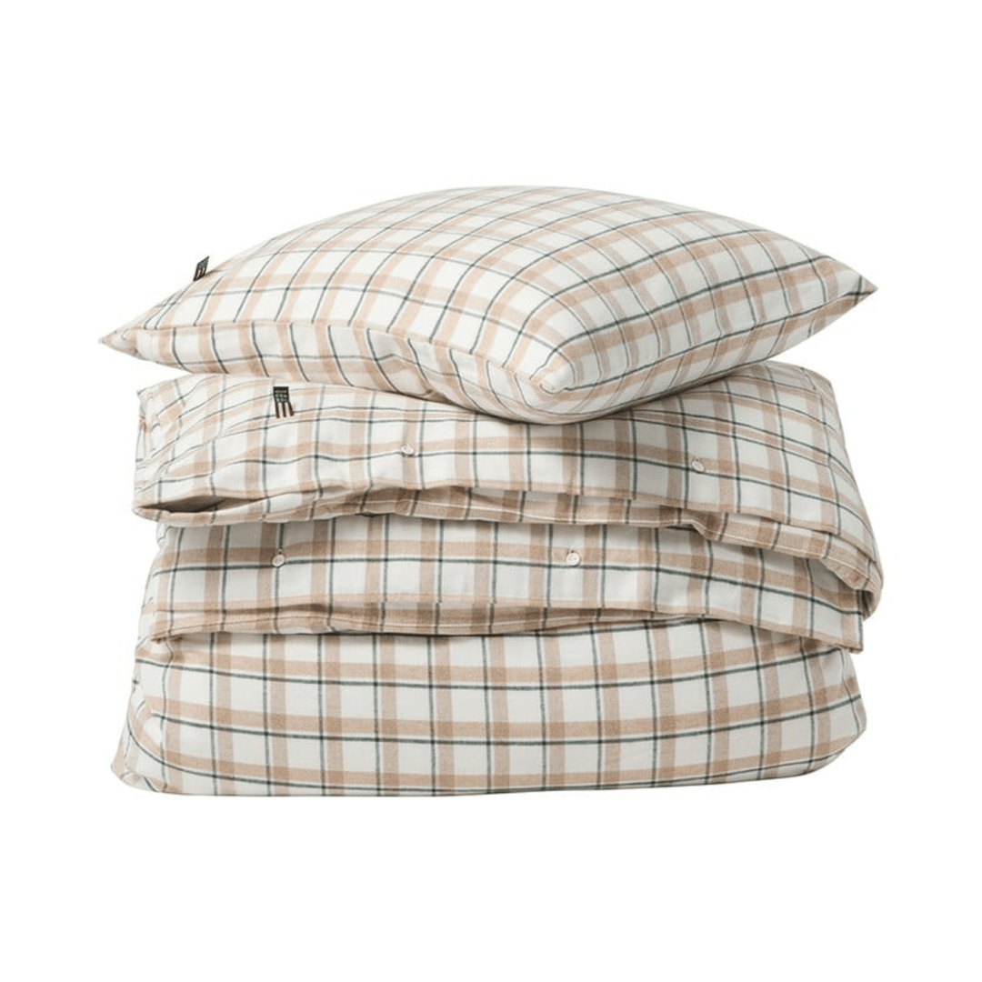 Lexington Green/Beige/White Checked Cotton Flannel Påslakanset Care of Beds