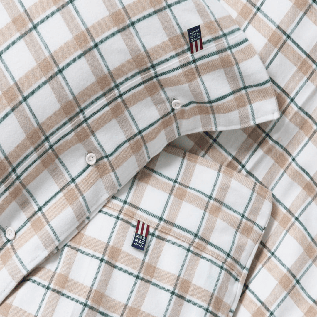 Lexington Green/Beige/White Checked Cotton Flannel Påslakanset Care of Beds