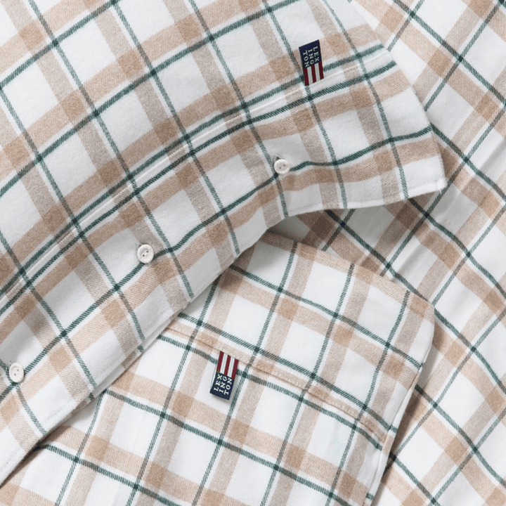 Lexington Green/Beige/White Checked Cotton Flannel Påslakanset Care of Beds