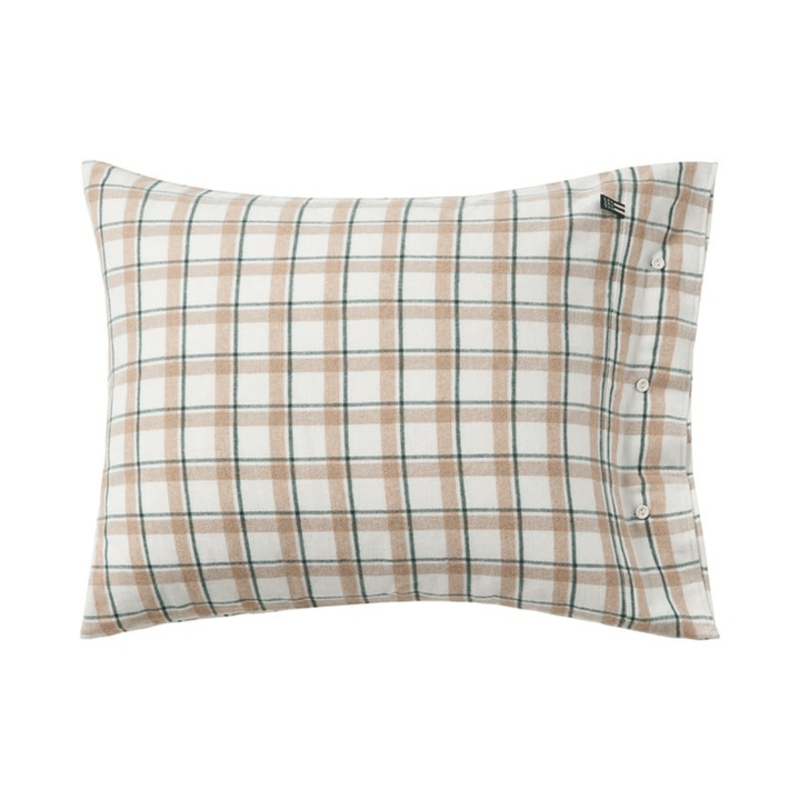 Lexington Green/Beige/White Checked Cotton Flannel Påslakanset Care of Beds