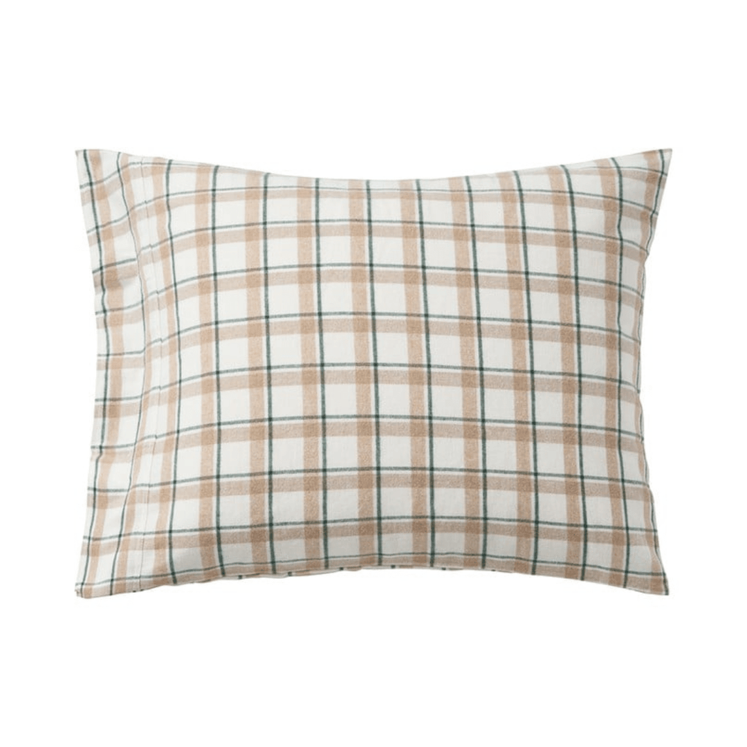 Lexington Green/Beige/White Checked Cotton Flannel Påslakanset Care of Beds