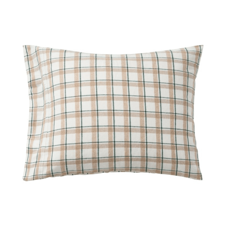 Lexington Green/Beige/White Checked Cotton Flannel Påslakanset Care of Beds