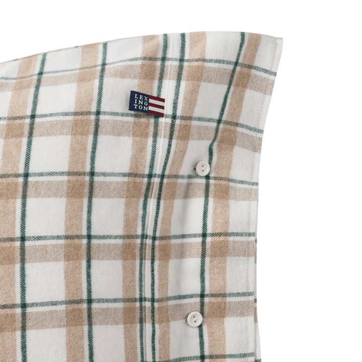 Lexington Green/Beige/White Checked Cotton Flannel Påslakanset Care of Beds